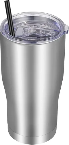 Miniatura 28 de VEGOND Vaso de acero inoxidable de 20 onzas con tapa y pajita, aislado al vacío, taza de café de viaje de doble pared (negro, paquete de 6)
