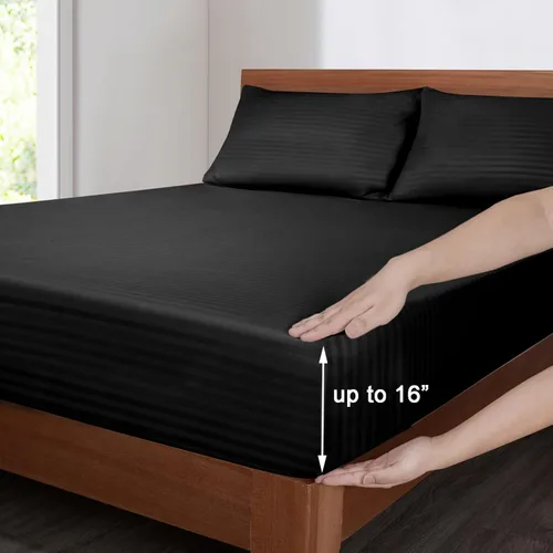 Miniatura 3 de Mejoroom - Juego de sábanas de tamaño completo a rayas – Sábanas de cama de tamaño completo extra suaves - Juego de sábana de bolsillo profundo