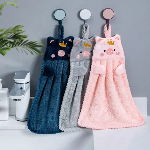 Miniatura 9 de Paquete de 3 toallas de mano colgantes de dibujos animados, toallas de mano colgantes para niños, para cocina, baño, hogar