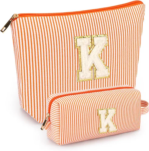 Miniatura 84 de 2 piezas de bolsas de maquillaje iniciales para mujeres: bolsa de cosméticos para viaje y artículos de tocador - Regalos de cumpleaños para niñas