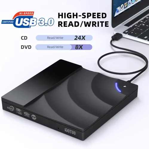 Miniatura 4 de YOTUO Unidad externa de CD/DVD, USB 3.0 portátil y USB-C CD RW, reproductor de DVD, quemador de DVD para laptop, escritorio, compatible con Windows