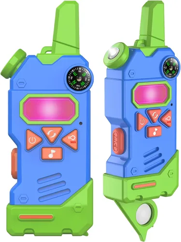 Walkie Talkies para niños, 5 canales coloridos de radio de 2 vías, brújula, linterna y lupa, alcance de 3 millas para juego de aventura, exterior,