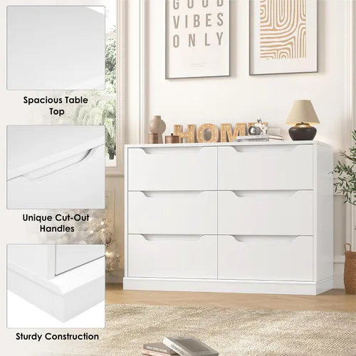 Miniatura 6 de Hostack - Cómoda moderna de 6 cajones para dormitorio, cómoda doble de madera con almacenamiento, organizador de almacenamiento de madera grande