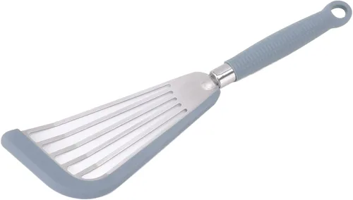 Espátula de silicona de acero inoxidable con ranuras, espátula de cocina antiadherente para huevos, panqueques, pescados, hamburguesas (gris)