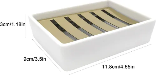 Miniatura 5 de Jabonera de cerámica dorada de acero inoxidable para ducha y baño, caja de jabón de drenaje de doble capa