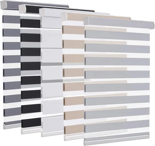 Miniatura 31 de MYshade Persianas enrollables de cebra opacas (85 %) con cordón para ventanas interiores, persianas de doble capa beige para dormitorio, baño, sala