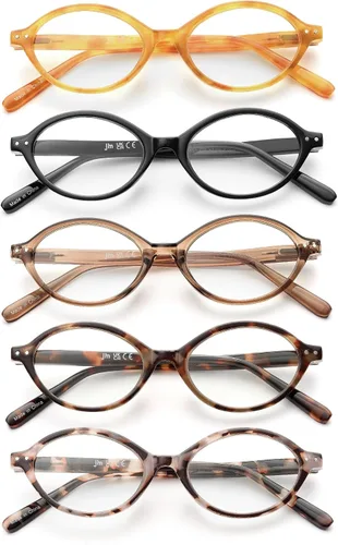 Miniatura 7 de JM - Paquete de 5 lentes de lectura ovalados para mujer, elegantes lentes de bloqueo de luz azul para computadora con bisagras de resorte