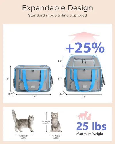 Miniatura 2 de Transportador expandible para perros y gatos: transportador de mascotas de lados suaves aprobado por aerolíneas, grande, pequeño, mediano, plegable