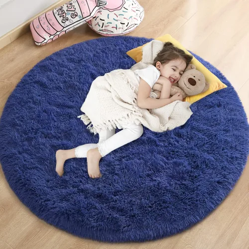 Miniatura 14 de Gifeas Alfombra redonda azul para dormitorio de niñas, alfombra circular esponjosa de 4 x 4 pies para decoración de habitación de niños, alfombra
