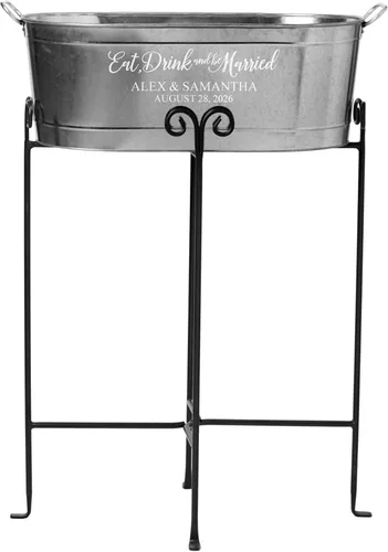 Let's Make Memories Bañera de bebidas personalizada con soporte, para bodas, recién casados, tina de metal galvanizado, enfriador de bebidas, 5.5