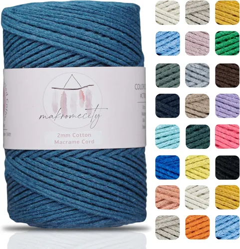 Makromecity, Cordón de macramé de algodón de 0.079 in x 195 yardas (590 pies) de algodón reciclado de 0.079 pulgadas, hilo de ganchillo para Azul