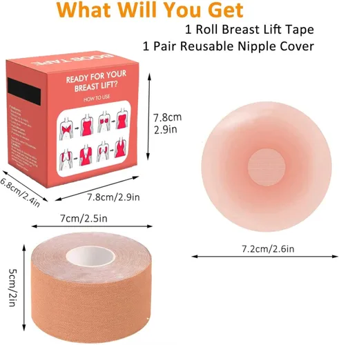 Miniatura 2 de Juego de 2 cintas para pechos y 2 fundas de silicona sin espalda transpirable impermeable y resistente al sudor para levantamiento de senos cinta
