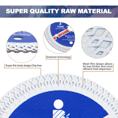 Miniatura 6 de Hoja de sierra de porcelana de diamante superfina con dientes en X, 2 piezas de 3 pulgadas (2.953 in) x eje de 3/8 pulgadas (0.394 in), disco