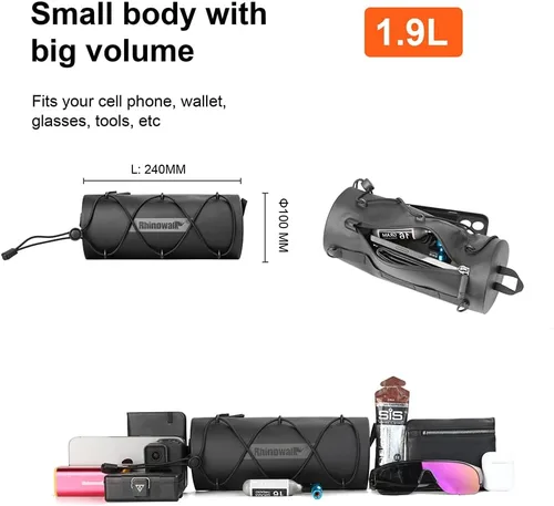 Miniatura 3 de Rhinowalk Bolsa de manillar impermeable para bicicleta, bolsa frontal de bicicleta, bolsa de almacenamiento enrollable Fram para bicicletas