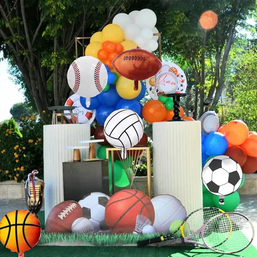 Miniatura 3 de Kit de guirnalda de arco de globos deportivos, 115 piezas de globos de helio para fiestas deportivas de béisbol, fútbol soccer, baloncesto, fútbol