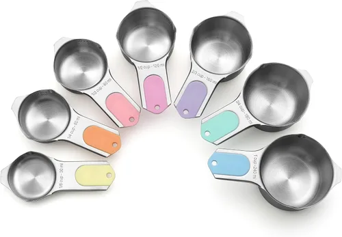 Miniatura 13 de Spring Chef Juego de 7 tazas medidoras de acero inoxidable con boquilla de vertido, herramientas de cocina anidables con marcas de fácil lectura