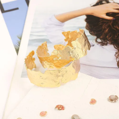 Miniatura 6 de POTESSA Brazalete chapado en oro de 18 quilates, ajustable, delicado, hecho a mano, joyería para mujer