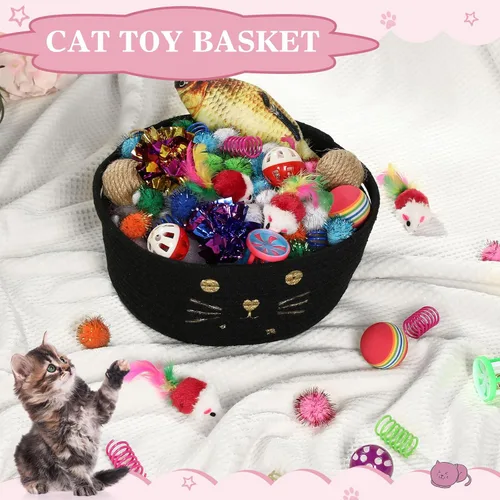 Miniatura 4 de Zopeal - Juego de 58 cestas de almacenamiento para gatos de verano, juguetes de regalo, bolas intermitentes coloridas para mascotas, bolas Negro
