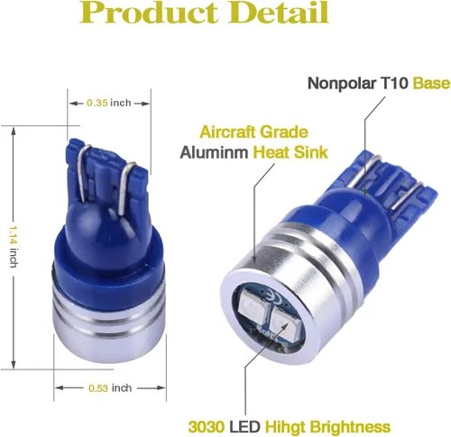 Miniatura 2 de iBrightstar Bombillas LED de cuña T10 W5W con chipsets 3030 extremadamente brillantes 168 175 194 2825 para luces de placa de matrícula, mapa Azul