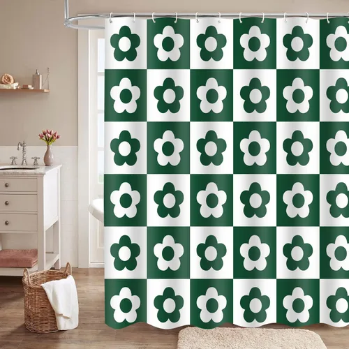Miniatura 10 de Retro Flower Checkered Shower Curtain Black White Vintage Floral Plaid Fabric Shower Curtians 72x72Inch Washable Groovy Aesthetic Modern Hippie Boho