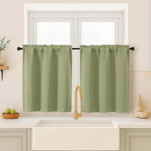 Miniatura 197 de OVZME Cortinas opacas turquesa para tratamiento de ventanas pequeñas, cortinas cortas con bloqueo de luz para ventana de cocina sobre el fregadero