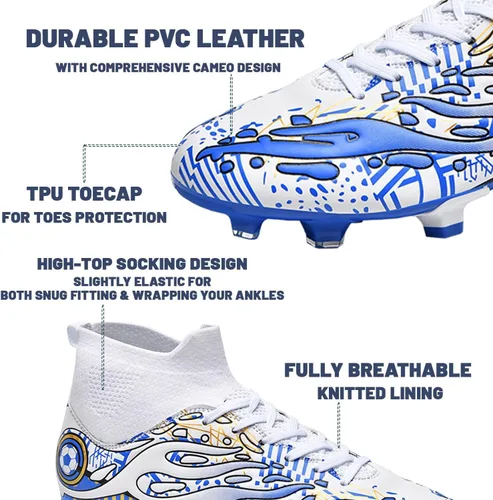 Miniatura 2 de Zapatos de fútbol para hombre con tacos de caña alta AG para exteriores, para césped atlético, profesional, para jóvenes, niños, tenis de fútbol