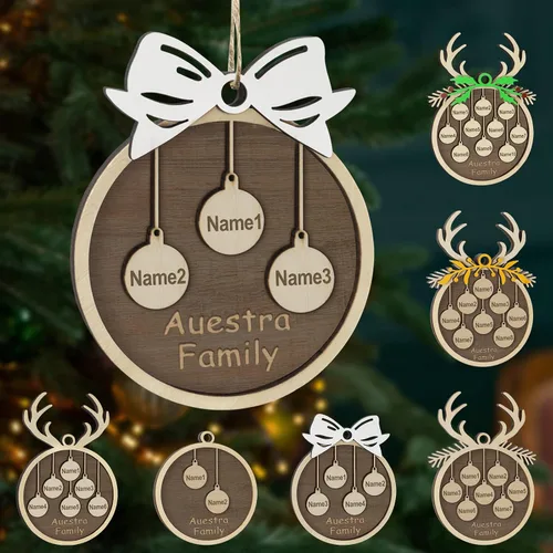 Miniatura 14 de Adornos de Navidad personalizados, familia de 1 nombre, adornos de Navidad de madera personalizados, decoración personalizada, decoración de árbol
