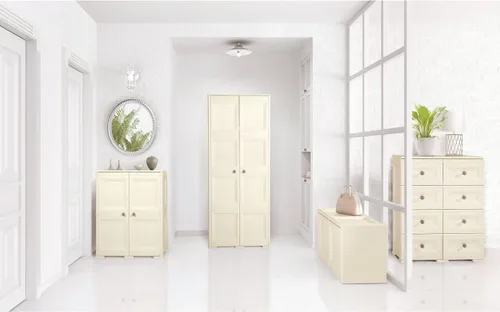 Miniatura 8 de CleverMade Omnimodus - Armario de almacenamiento de plástico con puertas; armario ligero con 1 estante para organización; fácil montaje, color crema