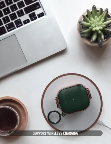 Miniatura 4 de Funda para AirPods 3, Funda Protectora de Cuerpo Completo de Material Híbrido con Cierre Seguro (Rosado Dorado + Verde)