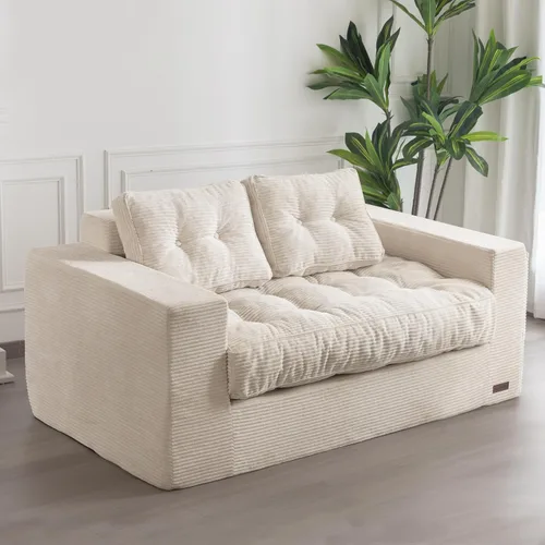 Miniatura 20 de MAXYOYO Sofá de 3 Plazas sin Estructura, Sofá Moderno Acolchado para Sala de Estar, Sillón Suave Tipo Puf de Espuma de Alta Densidad con Almohadas