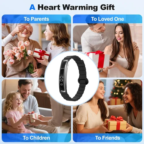 Miniatura 8 de Pulsera inteligente para mujer, rastreador de actividad de salud, monitor de frecuencia cardíaca y estrés 24/7, monitor de sueño 24H, pulsera Negro