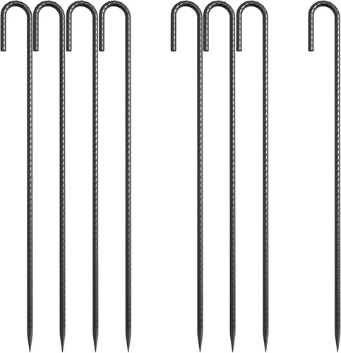 Miniatura 8 de Estacas de refuerzo de 16 pulgadas, estacas de tierra resistentes con gancho en J, estacas curvadas de acero de 5/16 de pulgada para tienda de Negro