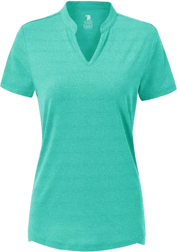 Miniatura 124 de Gopune Polo de golf con cuello en V para mujer, sin cuello, manga corta, ligera, de secado rápido, camisetas de tenis para correr