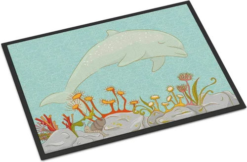 Caroline's Treasures BB8537MAT - Felpudo de delfín bajo el agua de 18 x 27 pulgadas, tapete para puerta delantera interior y exterior, para entrada,