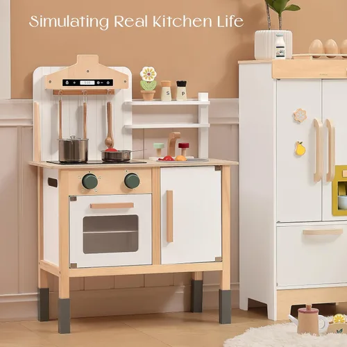 Miniatura 6 de Cocina de juego de madera para niños, juguetes de madera de altura ajustable, set de juego de cocina para niños, juguetes de cocina de diseño