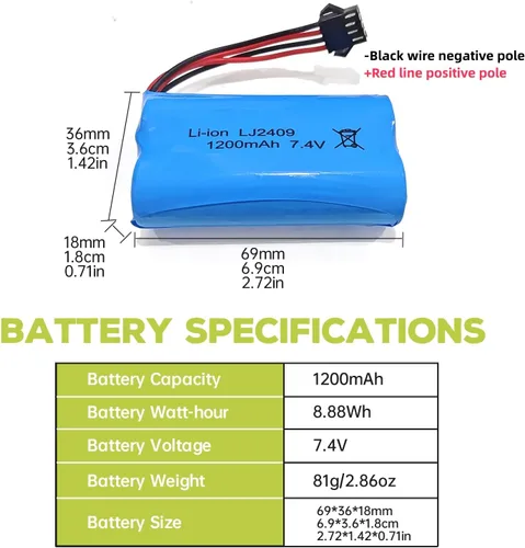 Miniatura 2 de Accesorios 2 unids 7.4 V 1200 mAh SM-4P Plug Batería para EC08 Control Remoto Barco Batería de repuesto Modelo de barco Modelo de coche Batería