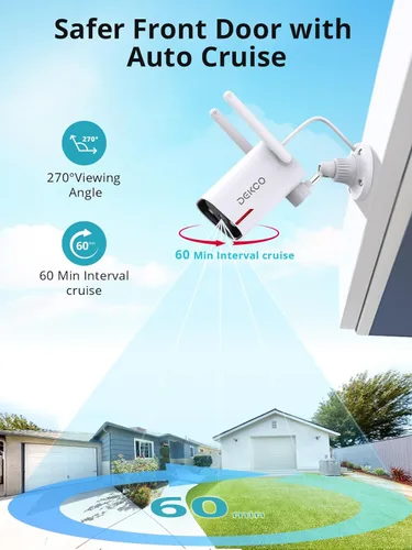 Miniatura 7 de DEKCO Cámara WiFi 2K rotación panorámica 180° cámaras de seguridad para exteriores con cable con visión nocturna a color, compatible con grabación