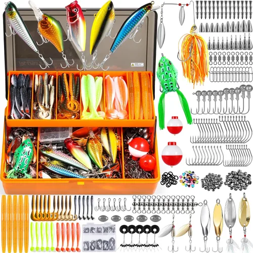 Miniatura 7 de PLUSINNO 353/404 piezas de señuelos de pesca, caja de aparejos de pesca mejorada con aparejos incluidos, crankbaits, anzuelos, pesos, otros