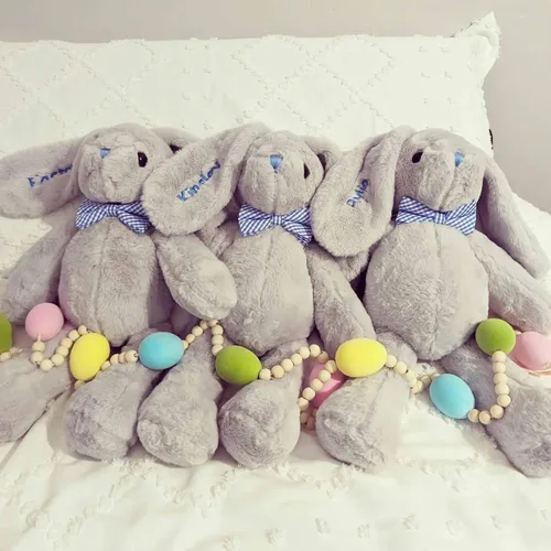 Miniatura 7 de DIBSIES Hoppity Floppity Bunny personalizado de 18 pulgadas (conejito gris con pajarita azul)