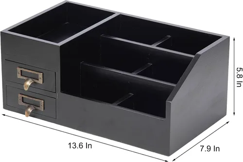 Miniatura 6 de Organizador de escritorio de madera rústica envejecida para oficina, estante de madera, organizador de mesa para el hogar, almacenamiento