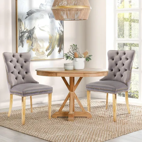 Miniatura 116 de Juego de 2 sillas de comedor tapizadas de terciopelo, sillas laterales de cocina de estilo moderno con ribete de cabeza de clavo y patas de madera