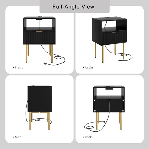 Miniatura 9 de Aienvey Mesita de noche con estación de carga, mesa auxiliar pequeña, mesita de noche moderna con cajones, mesita de noche para dormitorio, mesa