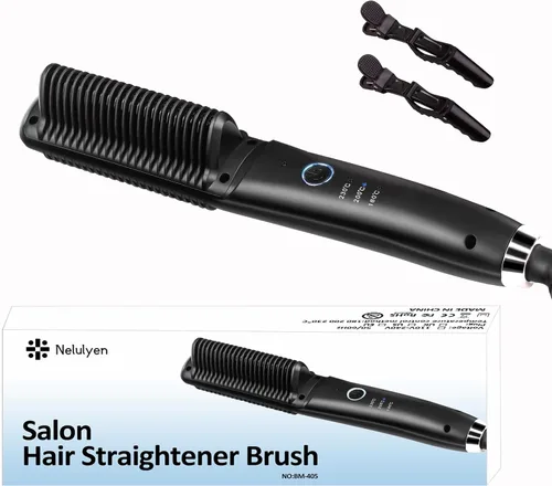 Miniatura 7 de Cepillo alisador iónico para cabello lacio o rizado, peinado suave, ligero peine caliente revestimiento de cerámica de doble voltaje, herramientas