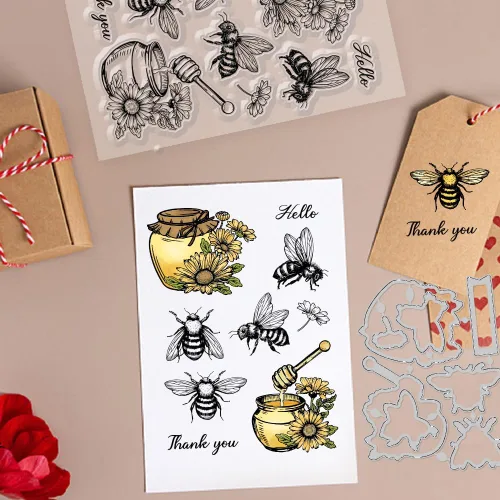 Miniatura 3 de GLOBLELAND Sellos transparentes y troqueles de corte de flores de abeja, tarros de miel de abeja, margaritas, sellos transparentes de silicona