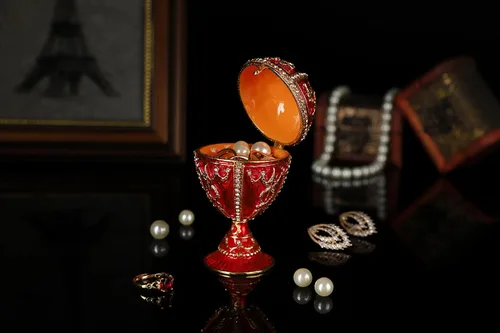 Miniatura 5 de QIFU Faberge - Caja de baratijas pintada a mano con bisagras, adornos clásicos para almacenar joyas, regalo único para el día de Pascua