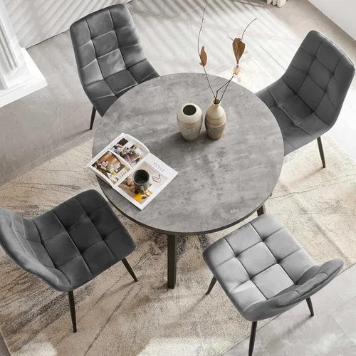 Miniatura 4 de NORDICANA Juego de comedor de madera de 5 piezas para 4, mesa de cocina pequeña con sillas tapizadas, juego de mesa redonda gris y sillas