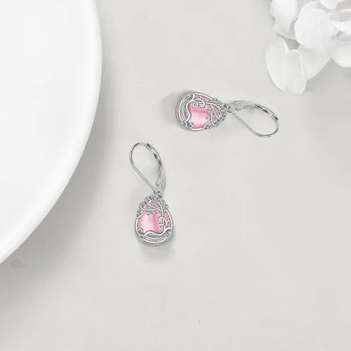 Miniatura 51 de Aretes colgantes con forma de lágrima de filigrana de piedra lunar de plata de ley 925 con cierre de palanca para mujer, regalos de joyería