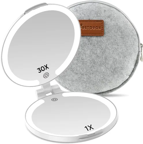 Miniatura 10 de FUNTOUCH Espejo de viaje con luz, espejo de maquillaje recargable 1X/10X con aumento, 7 pulgadas, doble cara, 3 modos de iluminación
