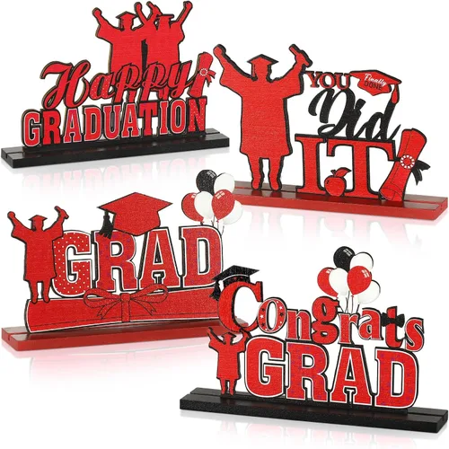 Miniatura 8 de Yulejo 4 piezas de decoraciones de fiesta de graduación 2026, centros de mesa de madera para la clase de 2026, decoración de mesa de felicitación