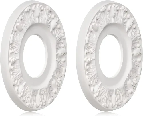 2 Piezas Medallón de techo de flores talladas vintage para lámparas y ventiladores de techo (10-1/8 pulgadas de diámetro exterior x 4 pulgadas de